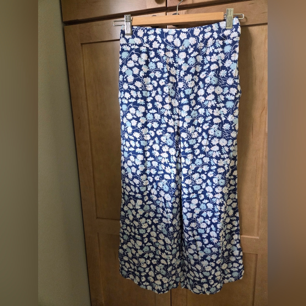 Madewell Floral Huston Blue Cropped Wide Leg Pants Women's XS